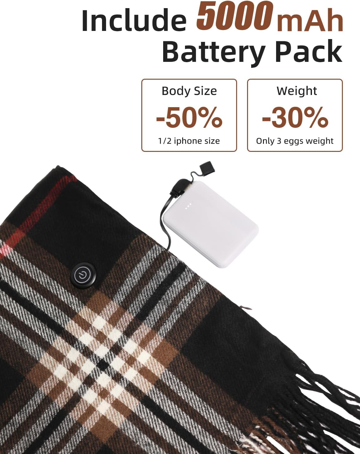 Heated Scarf for Women and Men With Portable Rechargeable Battery, Electric Neck Scarf for Cold Weather Winter - Image 2