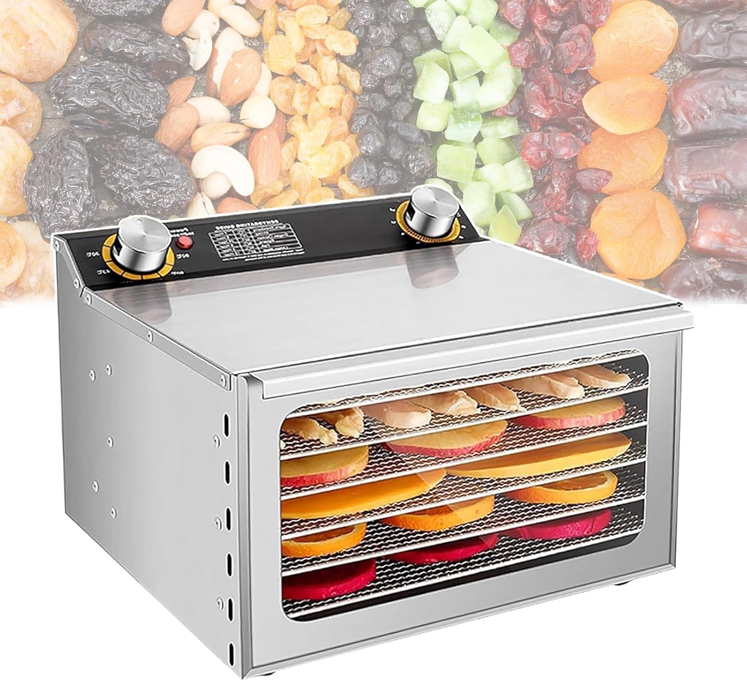 Commercial Food Dehydrator 1000W, 6/8/12 Layers, 24-Hour Timer, Max Temp 194℉, 360° Circulation, Ideal for Jerky, Fruits, Veggies & Mushrooms