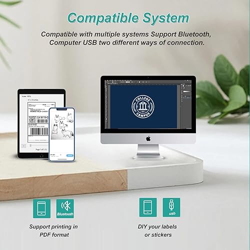 Vista 6 de Thermal Label Printer, A4 Mini Wireless Printers, Bluetooth Shipping Label Printer Compatible with Android and iOS Phone Support 2''3''4'' inches