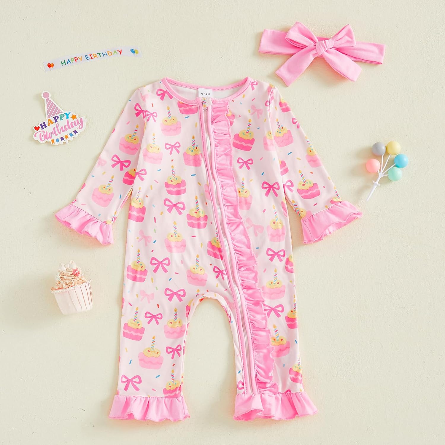 Suolongsama First Birthday Outfit Girl Long Sleeve Birthday Girl Romper Ruffle Jumpsuit Headband Fall Winter Clothes