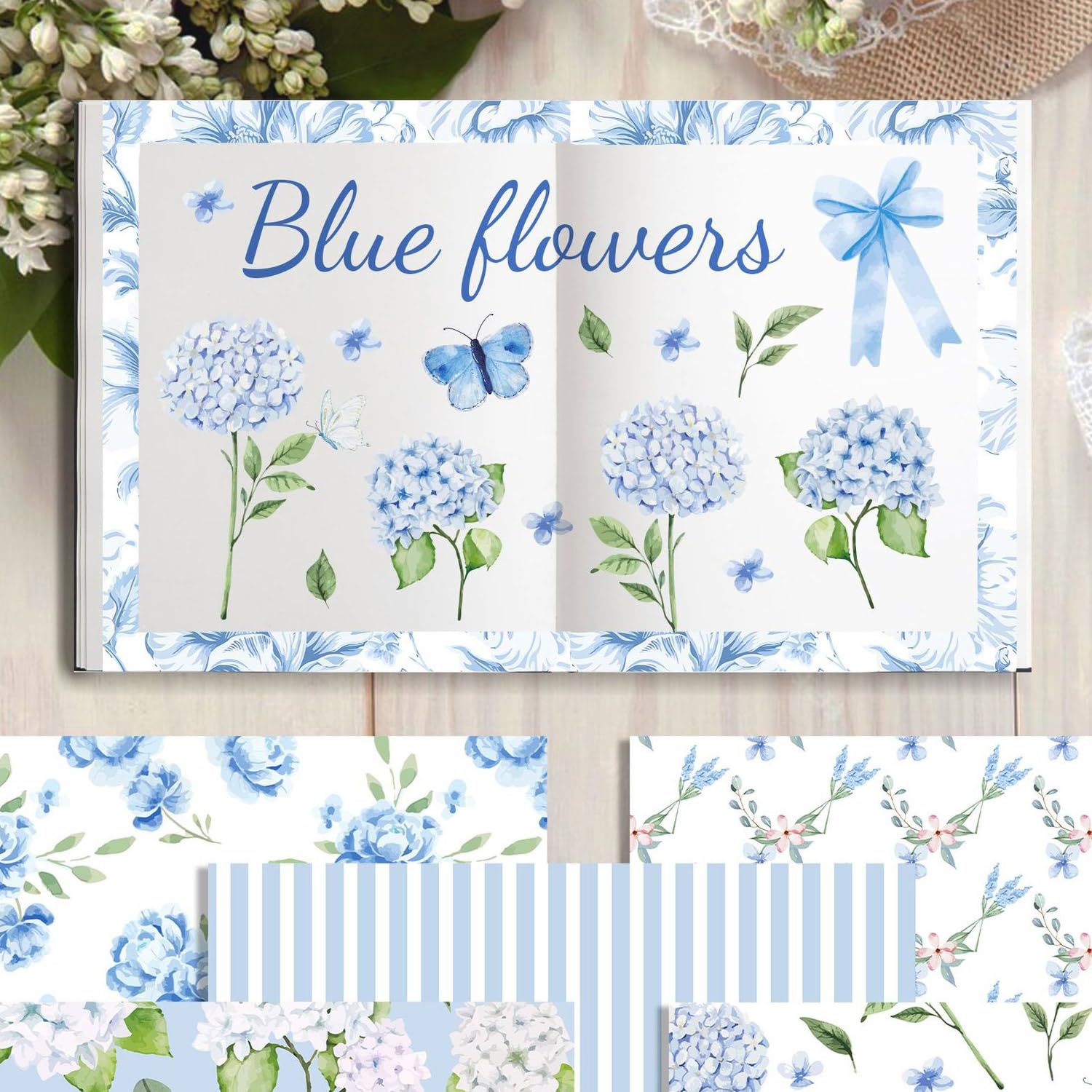 Hydrangea Floral Scrapbook Paper - 24 Sheets -5 Hydrangea Floral Scrapbook Paper - 24 Sheets -5