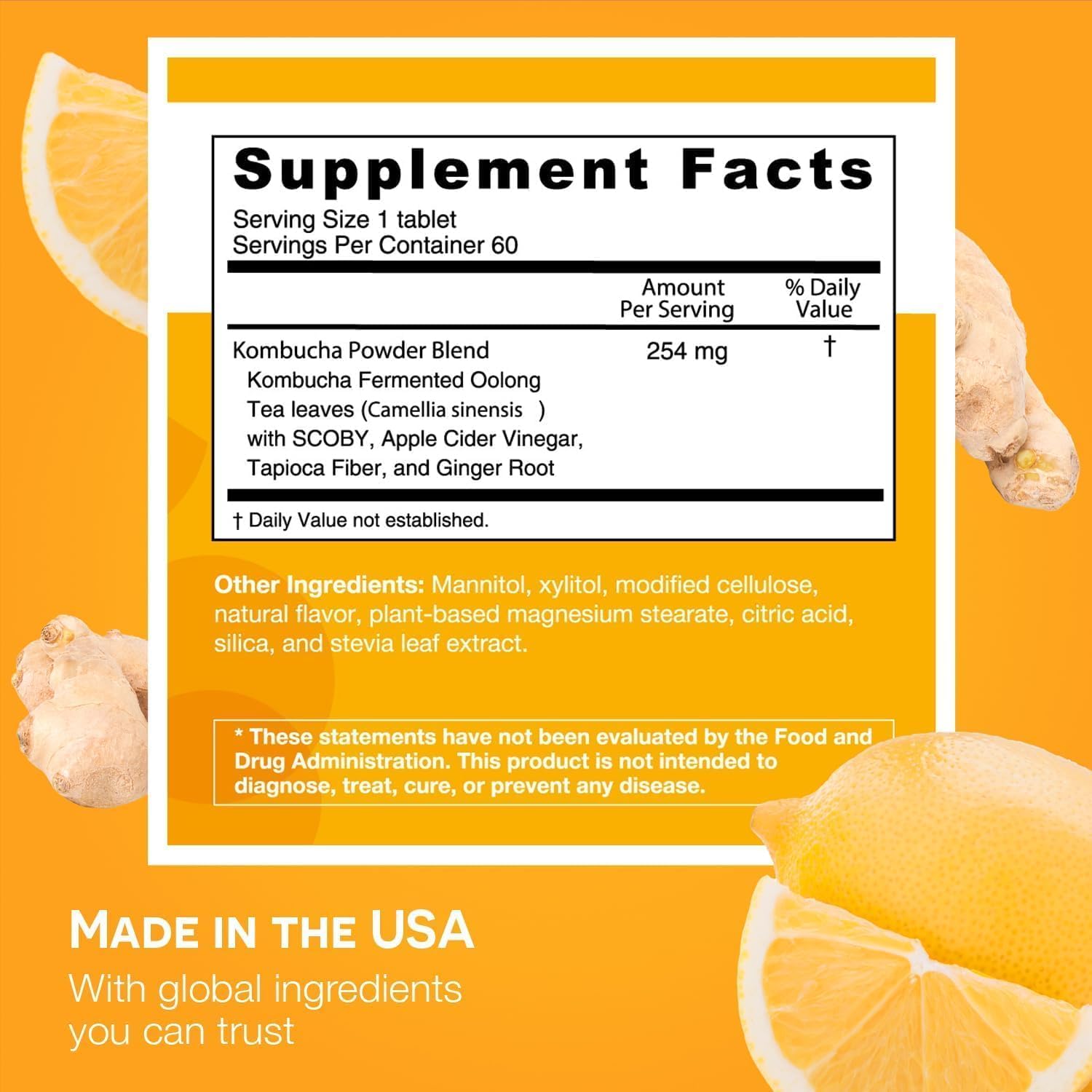 EZ Melts Dissolvable Sugar-Free Kombucha Tablets with SCOBY & Apple Cider Vinegar, Gut Health Supplements for Men & Women, Ginger Lemonade Flavor, 2-Month Supply - 1 Pack - Image 2