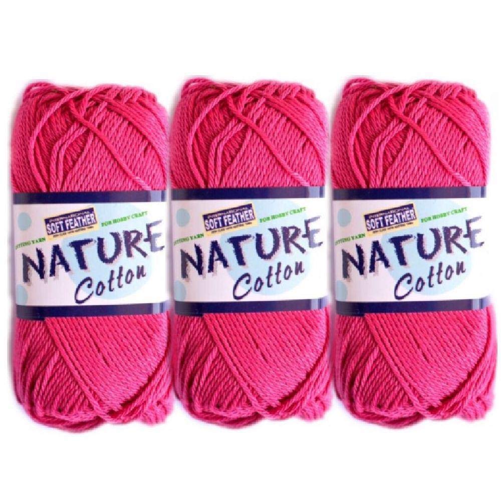 Soft Feather International 3X Nature Cotton Pink Colour No.526 Crochet and Knitting Yarn