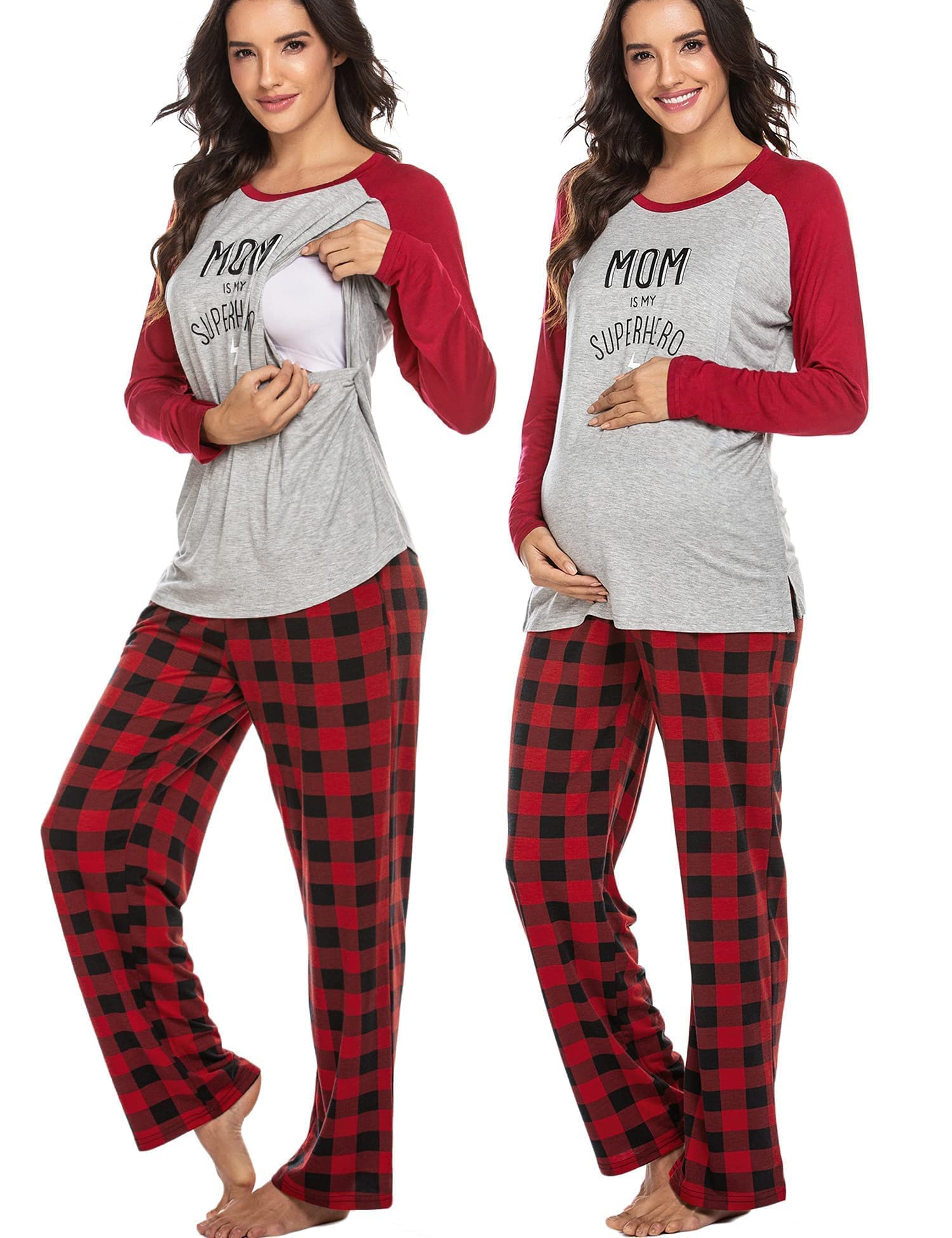 EkouaerMaternity Nursing Pajama Set Long Sleeves Breastfeeding Sleepwear Soft Hospital Pregnancy pjs Sets
