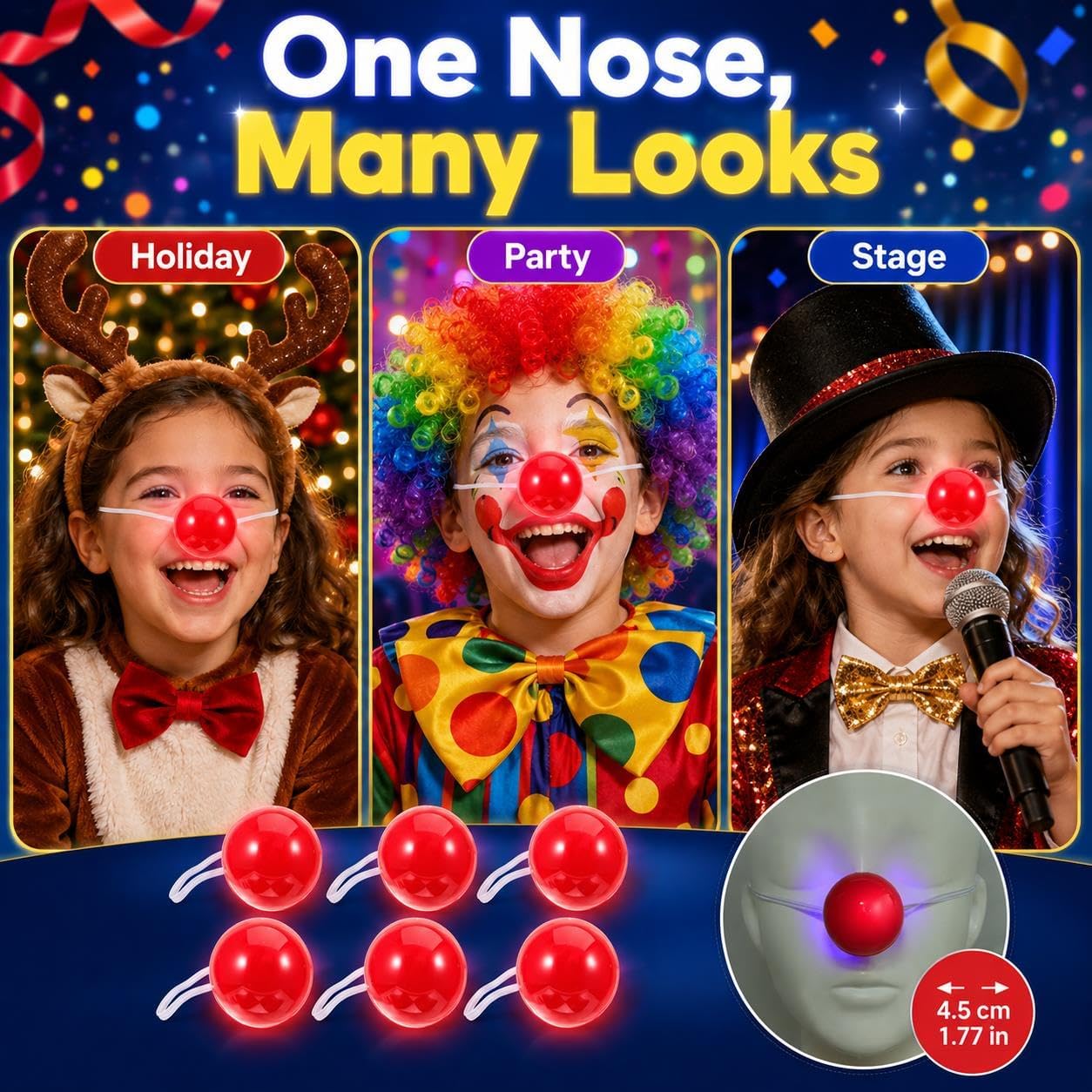 Toddmomy Red Plastic Clown Nose 12Pcs Light Up Clown Nose Glowing for Halloween Christmas Costume Props