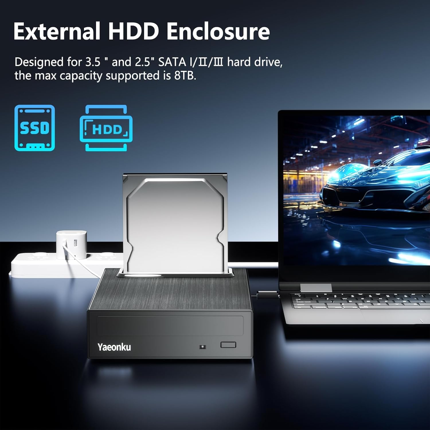 Yaeonku Externes 4-in-1-Blu-Ray-Laufwerk, 16 x USB 3.0 und Typ-C externes Blu-Ray-Laufwerk, multifunktionales Schnellladegerät, Desktop-BD/CD/DVD-Brenner/Lesen mit HDD-Gehäuse