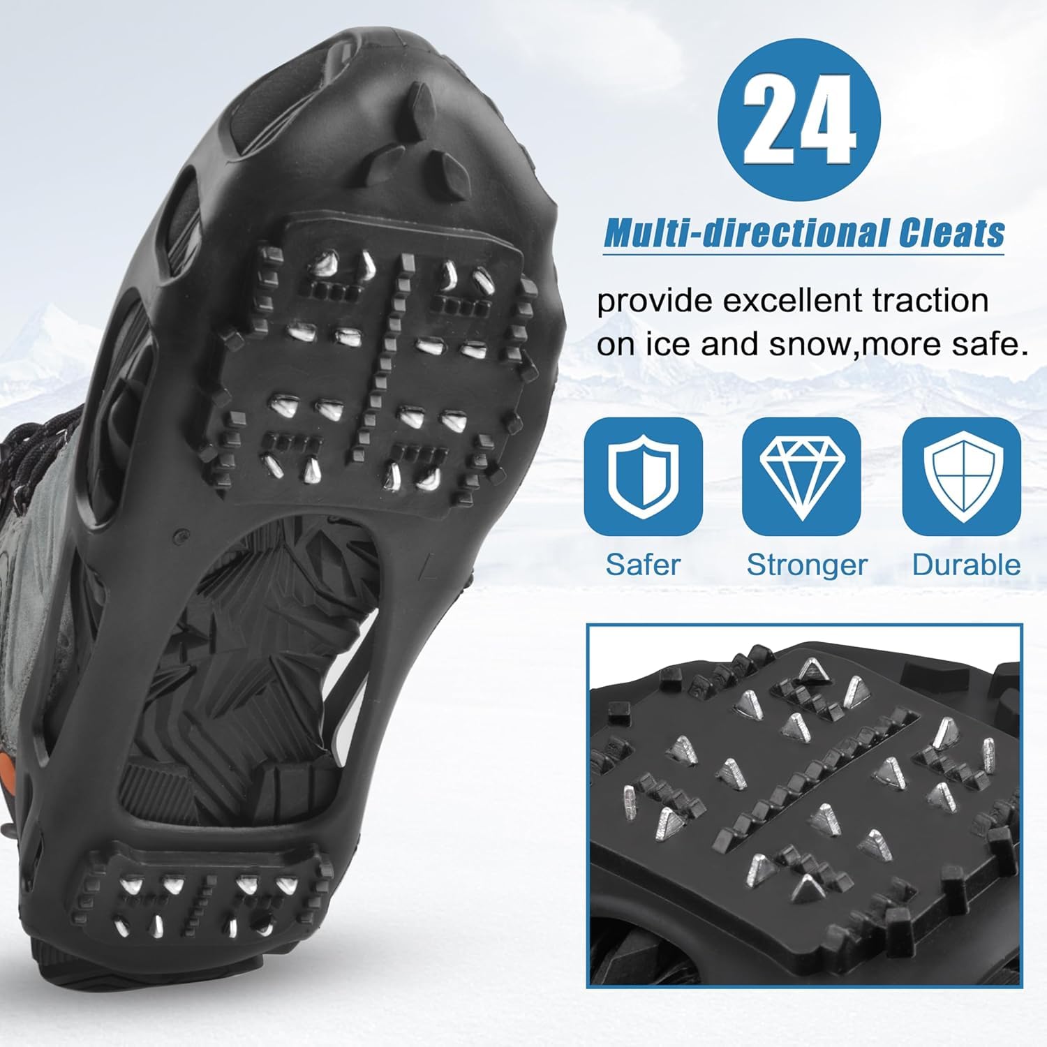Ramponi per Scarponi 24 Denti Ramponcini da Neve Misure S/M/L/XL Ramponi da Ghiaccio Universali Ramponcini Scarpe Trekking Ice Tacchetti per Camminare, Escursionismo, Alpinismo in Inverno