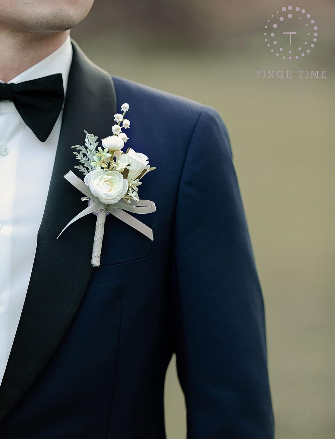 TINGE TIME Boutonniere for Men Wedding,Groom and Best Man Boutonniere for Wedding Ceremony Anniversary, Formal Dinner Party and Rustic Spring Wedding Marriage (10, White)