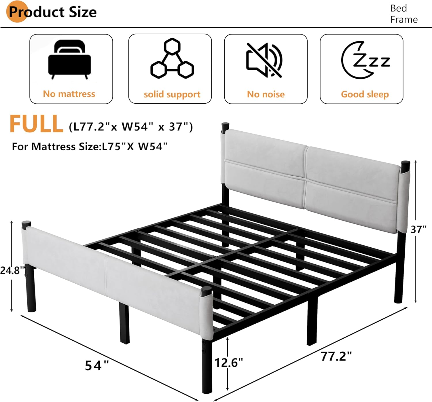Henshwon Metal Bed Frame,14Inch Full Size Bed Frame with Storage Space,Heavy Duty Sturdy Mattress Foundation,Easy Assembly,No Box Spring Needed,Full White White Full