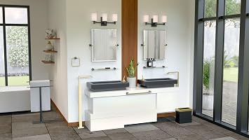 Gatco 5679 A-Line Frameless Oval Mirror, 26.5 Inch, Brushed Brass Matte Black Combo