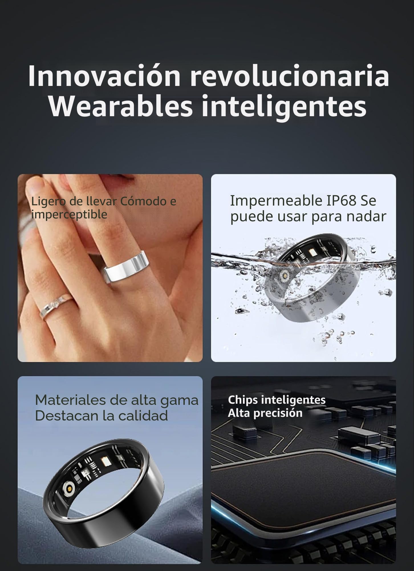 Anillo inteligente IP68 para hombre y mujer con monitor de frecuencia cardíaca, presión arterial, oxígeno, impermeable, podómetro, monitor de calorías, anillo de salud Bluetooth, negro #13