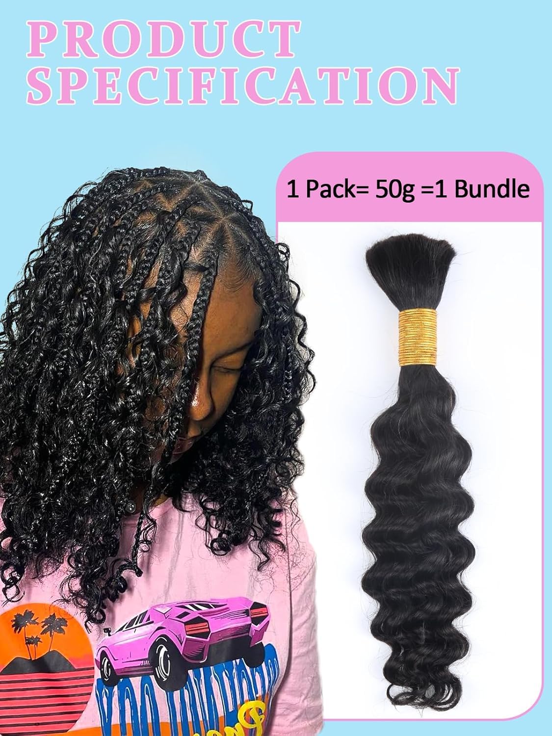 Menschliches Flechthaar Für Boho Zöpfe Echthaar 50g 22 Zoll 55cm Lockiges Boho Haar Zum Flechten Knotenlos 12A Tiefe Welle Bulk Bohemian 1 Bündel/Packung Keine Schussbündel Natürliche Farbe