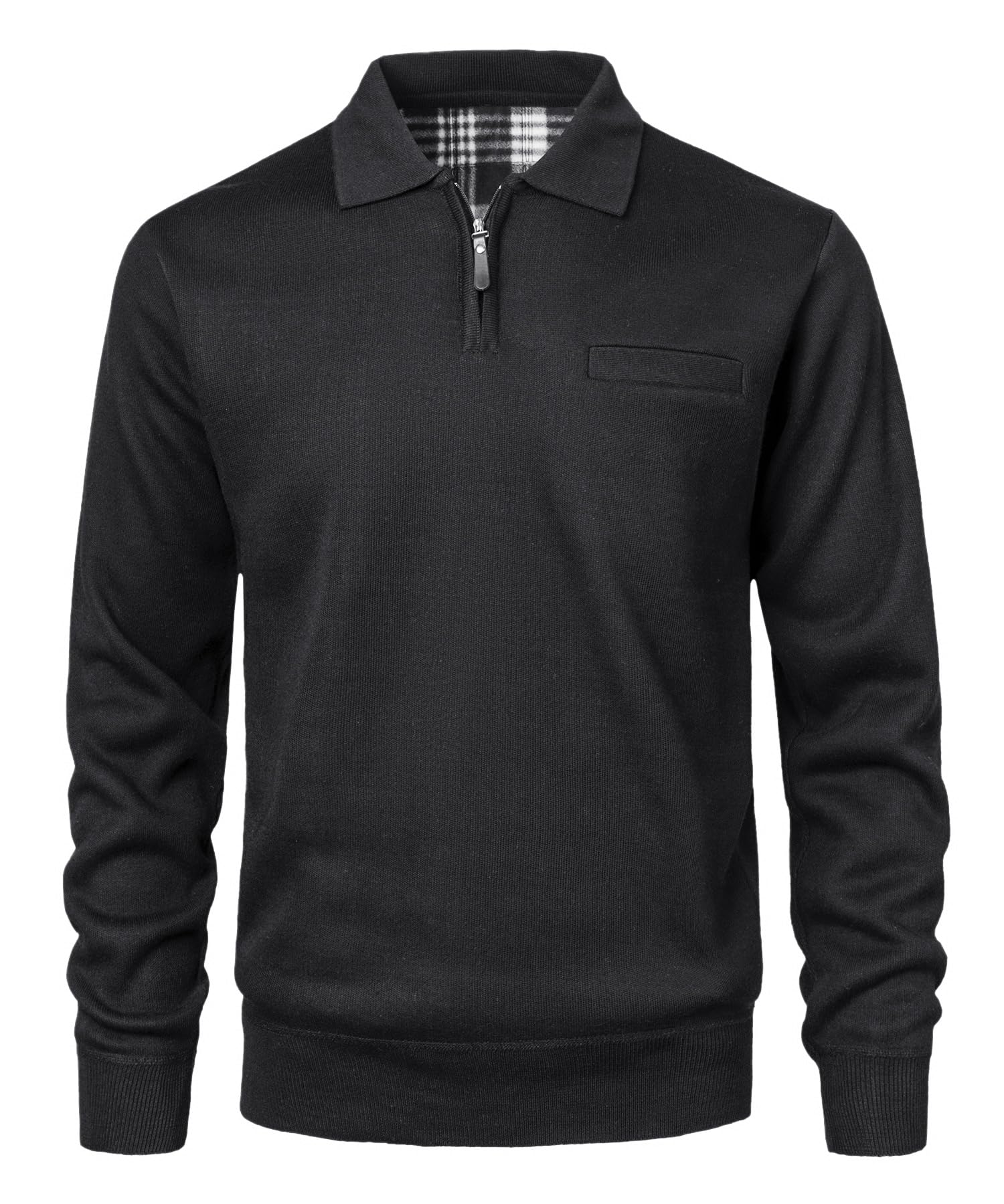 Yukirtiq Herren Pullover Strickjacke mit Reißverschlusskragen Strickpullover Feinstrick mit Brusttasche Langarm Sweatjacke mit Fleece gefüttert Winter Sweatshirt