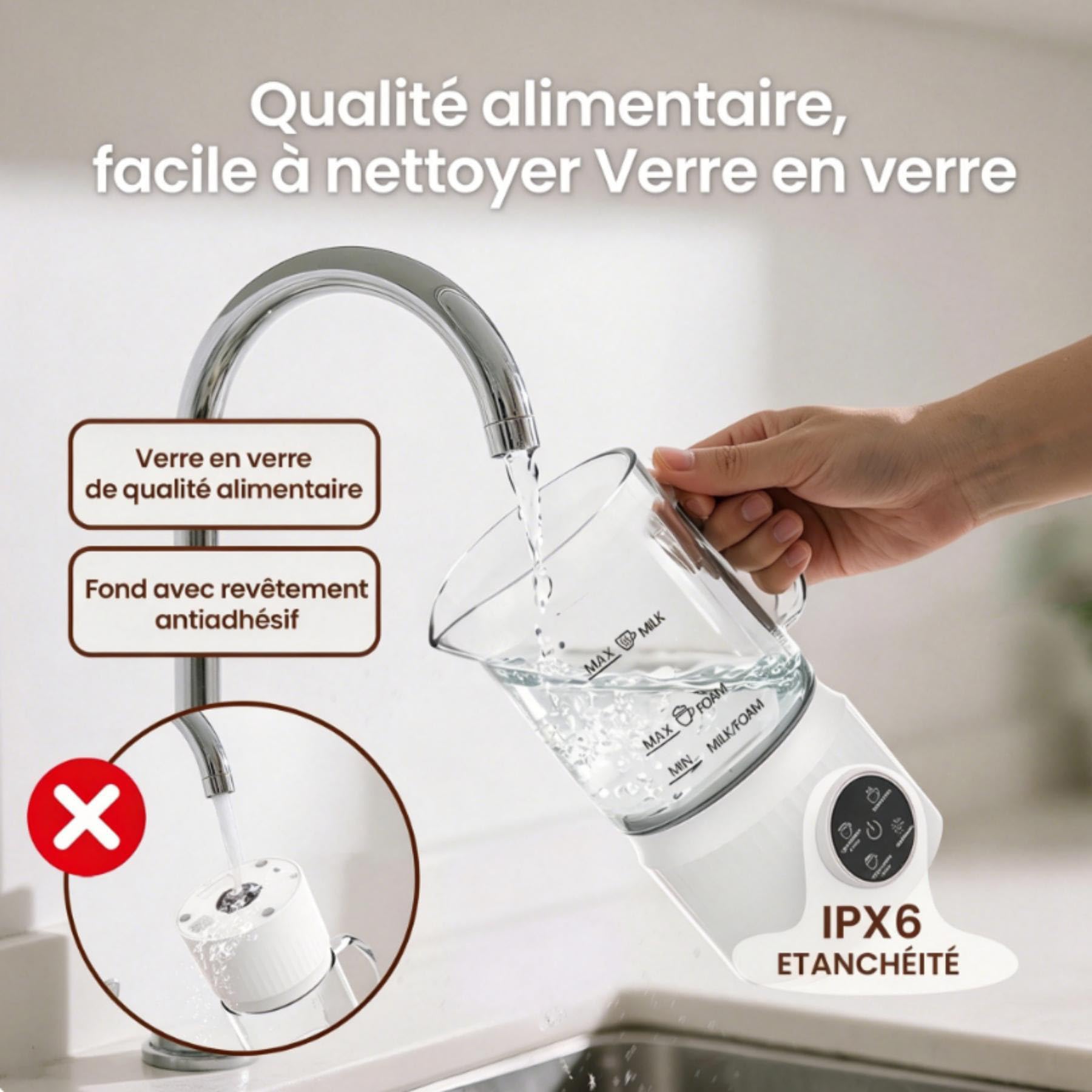 Mousseur à Lait Électrique 4 en 1 avec Chauffe Lait, Carafe Transparente pour Contrôle Visuel, Commande Tactile, Mousse Chaude et Froide pour Café, Latte, Cappuccino, Verre