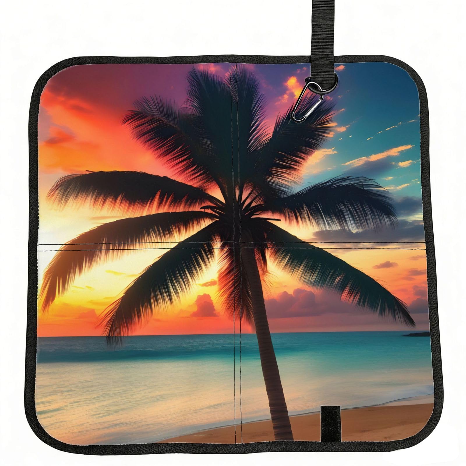NImongt Tropical Beach Palm Tree Sunset Print Portable Chair Pad Foldable Seat Cushion Outdoor Seating Office Picnic Camping