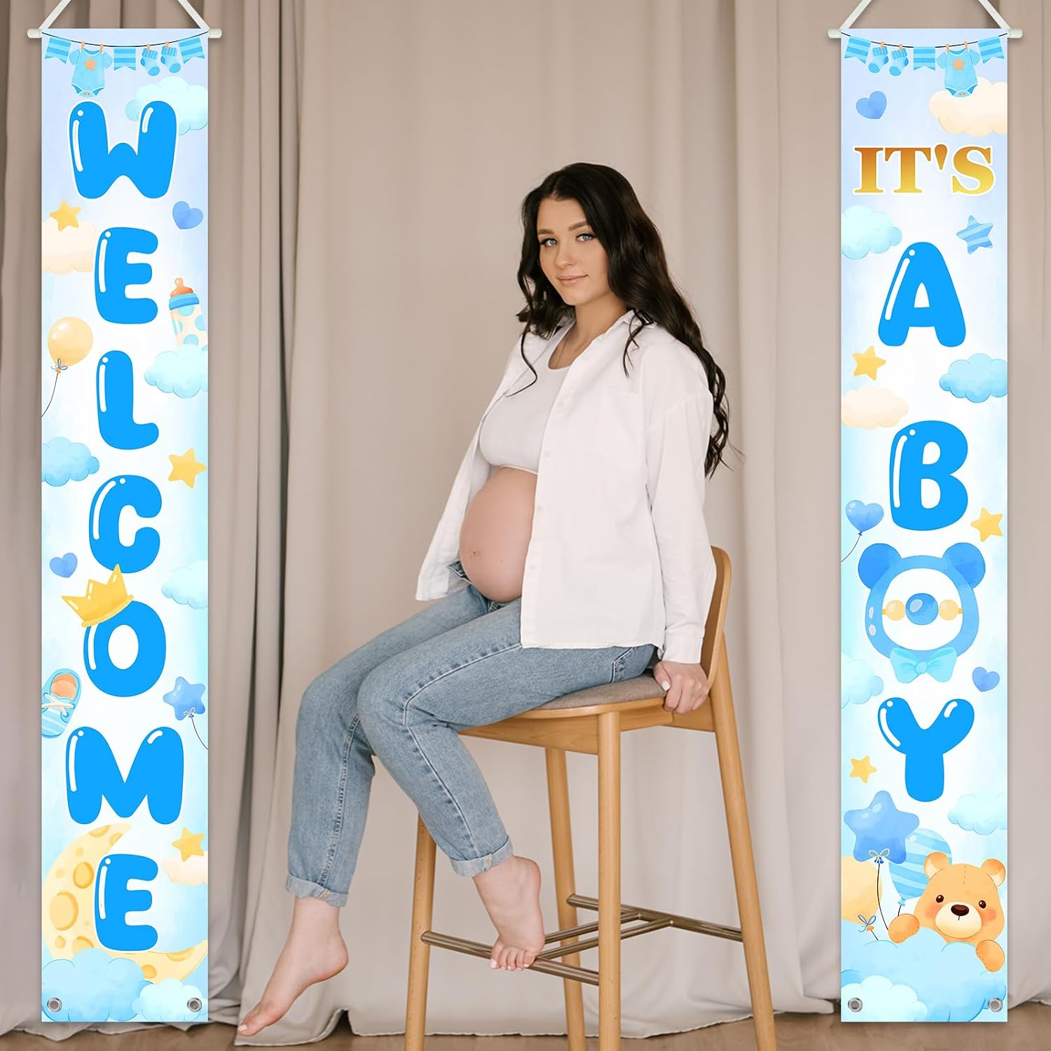 Avezano Welcome Baby Banner It’s a Boy Door Banner Welcome Baby Boy Decorations Blue Newborn Party Decorations Indoor Ourdoor
