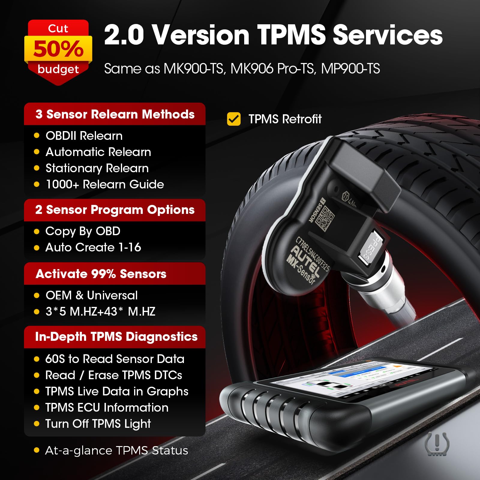 Autel MaxiCOM MK808S-TS Scanner, TPMS Completa Comprobar/Activar/Reaprender, MX-Sensores de Programación, BT Sistemas de Diagnóstico Completo, Prueba Activa, 28+ Servicios, AutoAuth para FCA SGW