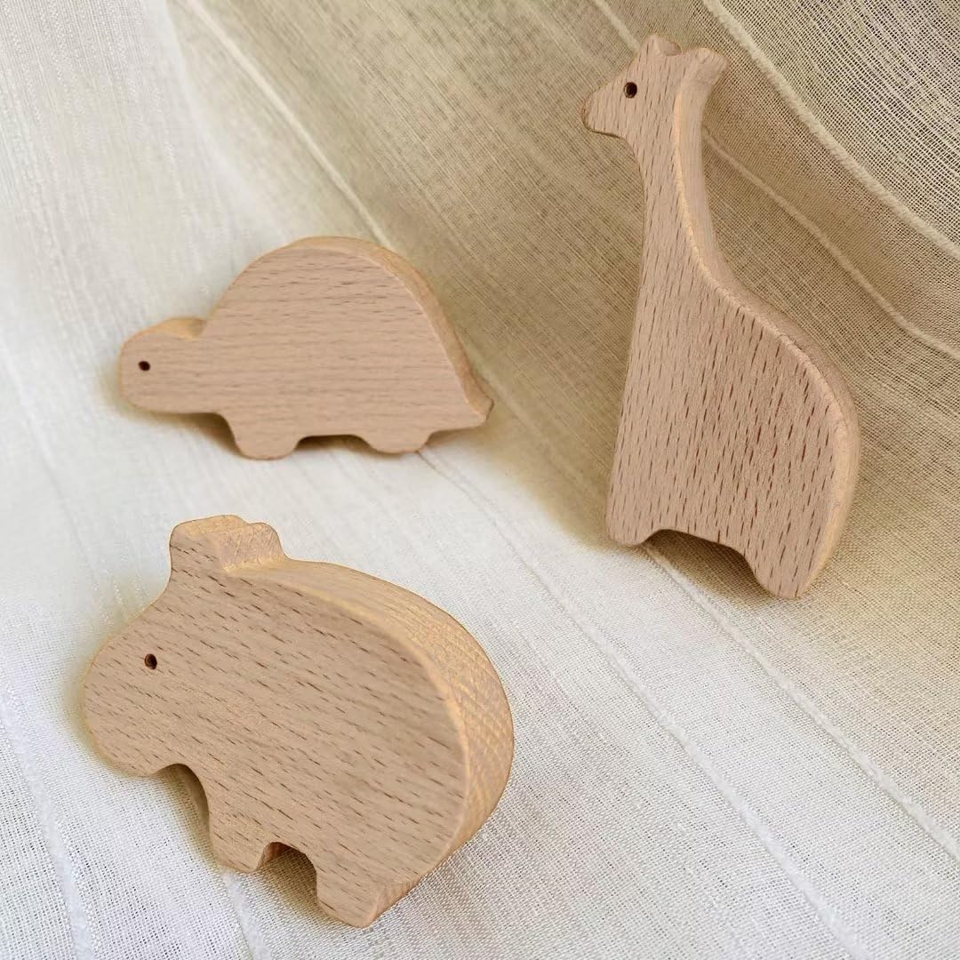Confezione da 5 maniglie in legno a forma di animale per cassetti, ganci da parete, ganci per cappotti, pomelli per cassetti, pomelli in legno a forma di misto, per casa, cucina, armadio