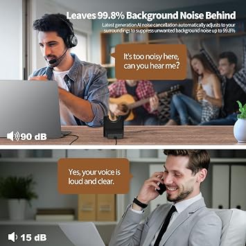 TECKNET Wireless Headset for Work, 40Hrs Worktime AI Noise Cancelling Computer Headphones with Charging Base, Bluetooth Headset with Mic & USB Dongle for PC/Laptop/Call Center