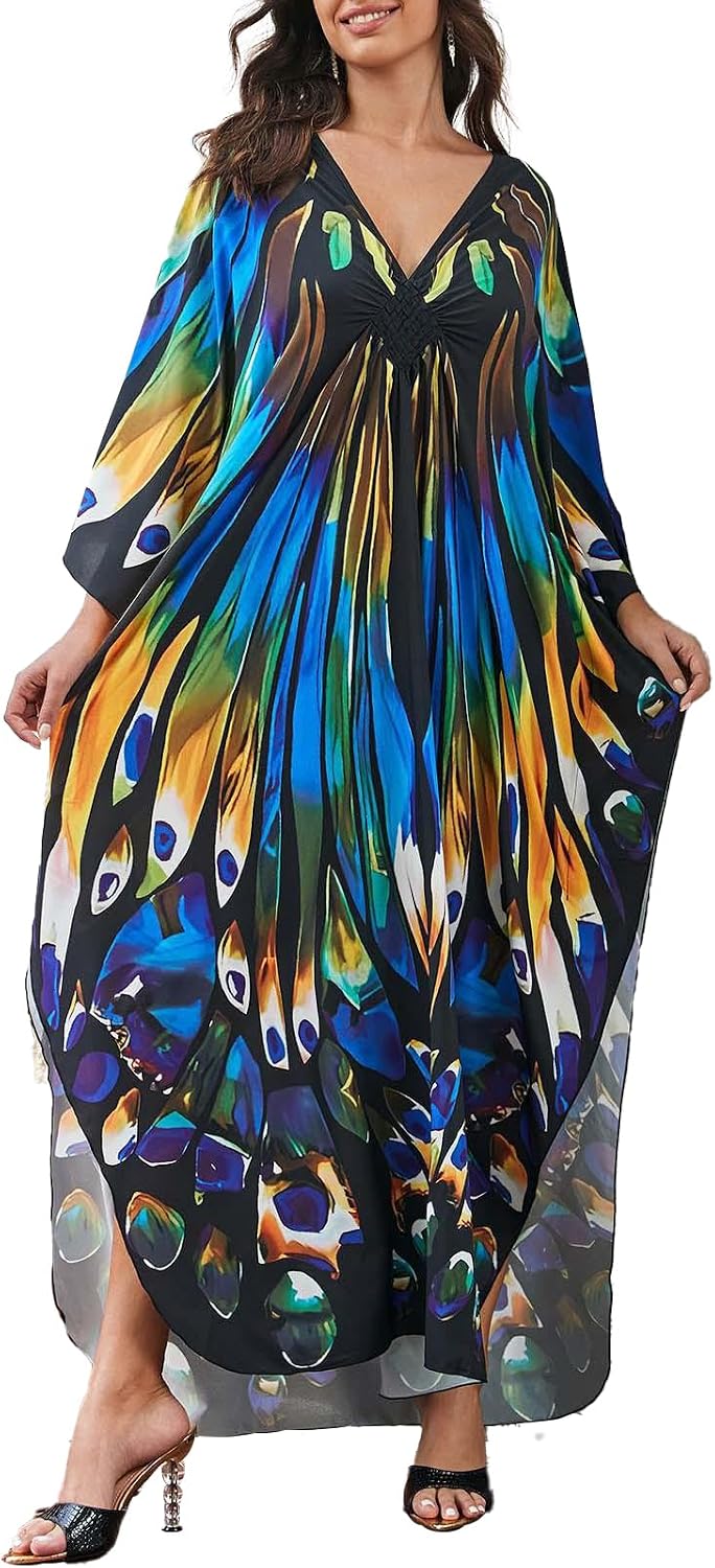 JFAN Copricostume Donna Mare Lungo Scollo a V Maxi Abito Lungo Donna da