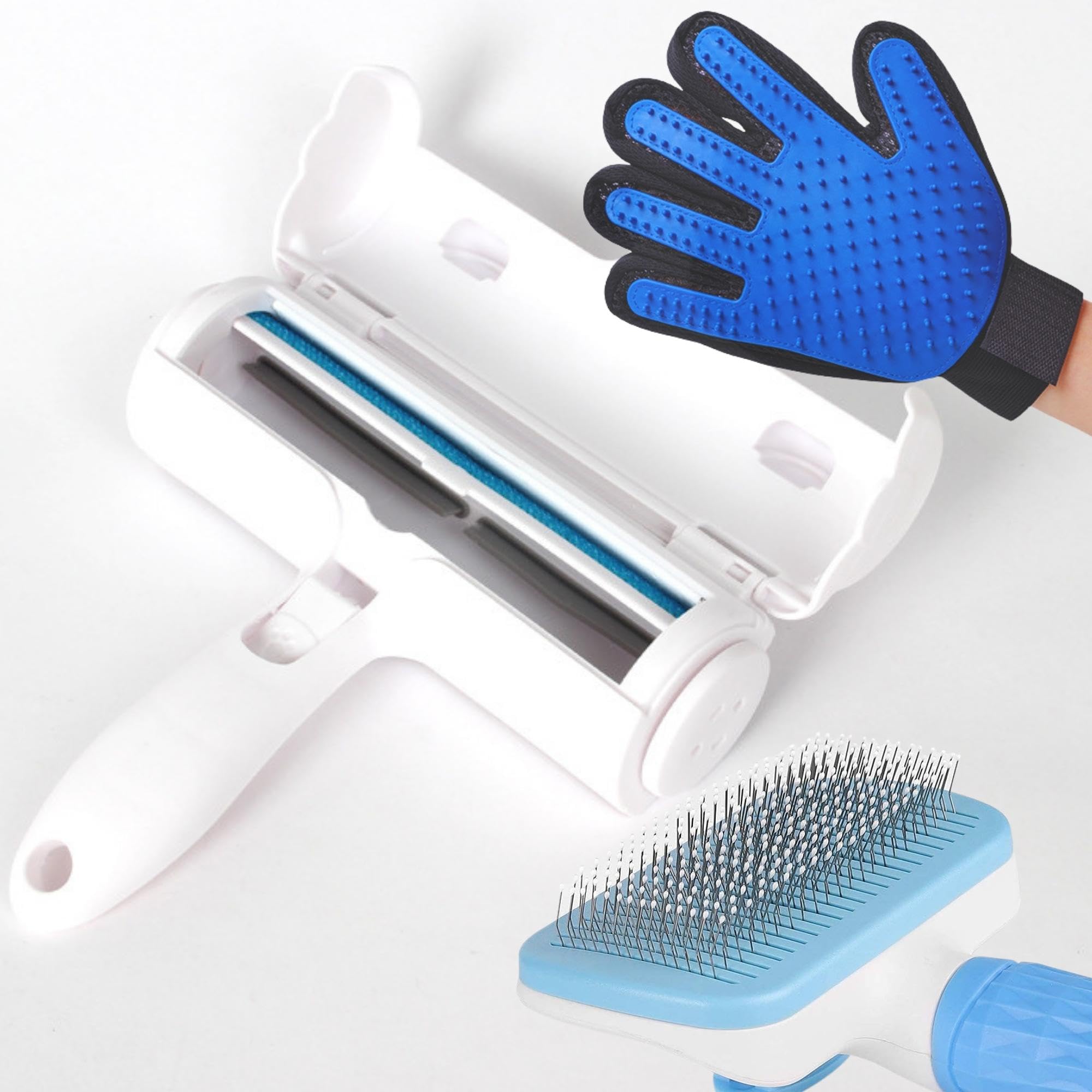 Pack de 3 Quitapelos Mascotas: Rodillo Quitapelusas Ropa, Cepillo Perro Pelo Corto, Guante Quita Pelos Mascota – Limpieza Completa para Hogar y Ropa
