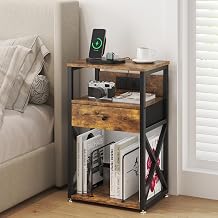 Z-hom Easy Assembly Nightstand&USB,Charging Station and Open Book Storage