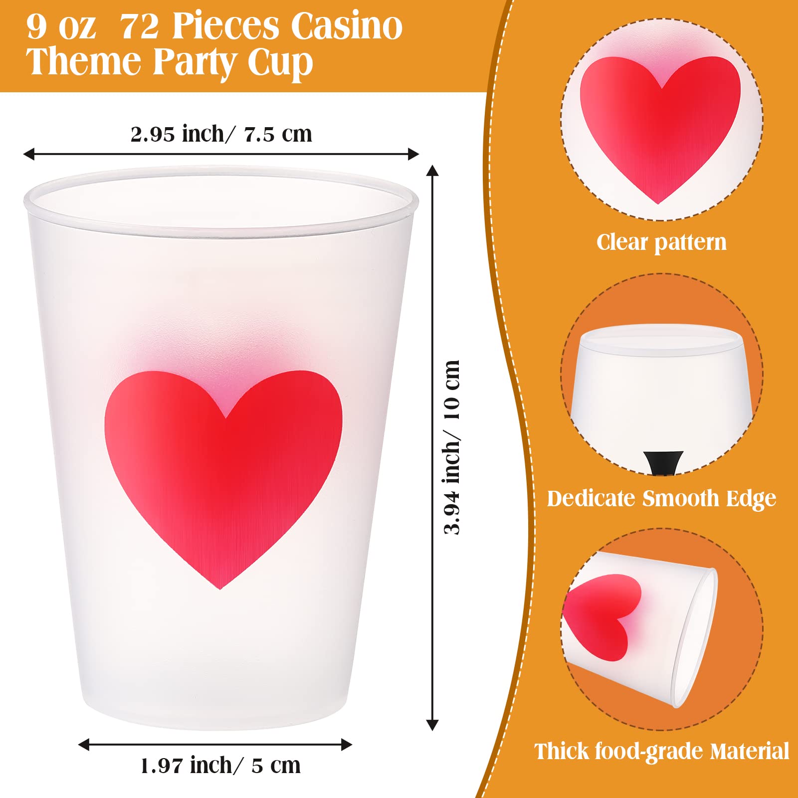 Hoolerry Casino-Partybecher, 266 ml, Casino-Themenparty-Dekorationen, Poker-Becher, Schnapsbecher, Kunststoff, Spieleabend, für Geburtstag, Hochzeit, 72 Stück