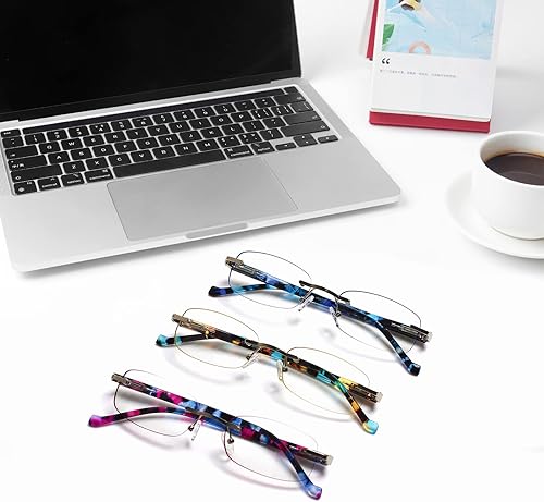 Miniatura 7 de SIGVAN Paquete de 3 lentes de lectura sin montura para mujer, lectores de bisagra de resorte ligeros, anteojos de computadora con bloqueo de luz azul