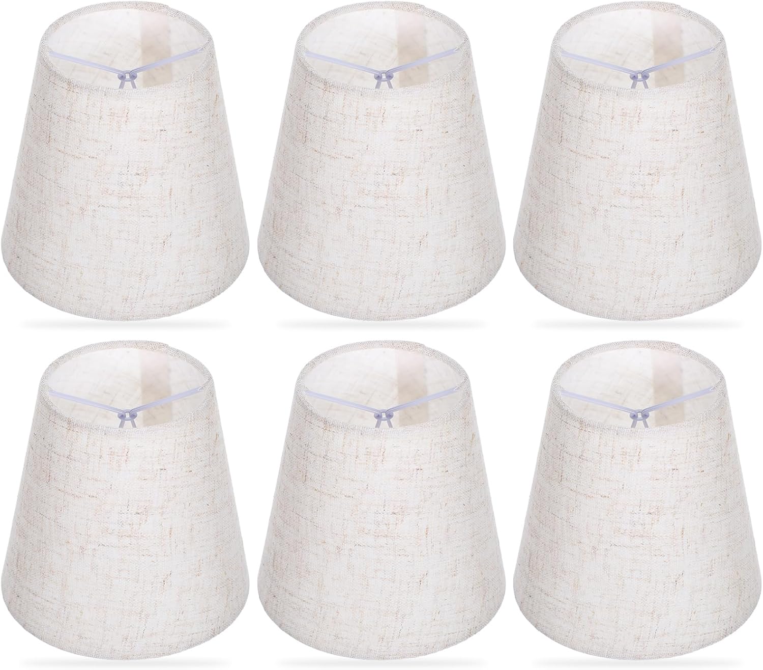 Set of 6 Chandelier Lamp Shades 5 Inch, Mini Barrel Lampshades Clip On for Table Lamp Wall Lamp Replacement, Natural Linen Mini Lamp Shade, 3.5x5.1x5.5in (Top Height Bottom)