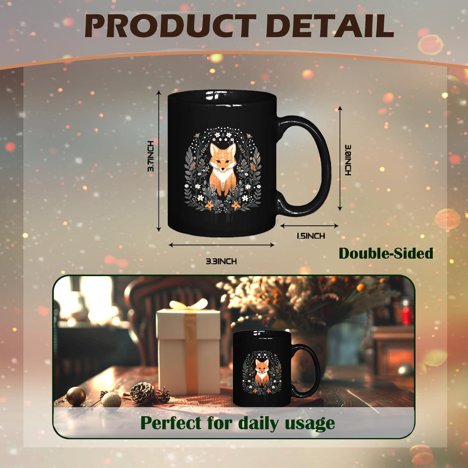 Dark Fox Coffee Mug Themed Gifts for Women Girls Men Fox Lovers, Academic Ceramic Coffee Mug 11 oz - Image 5