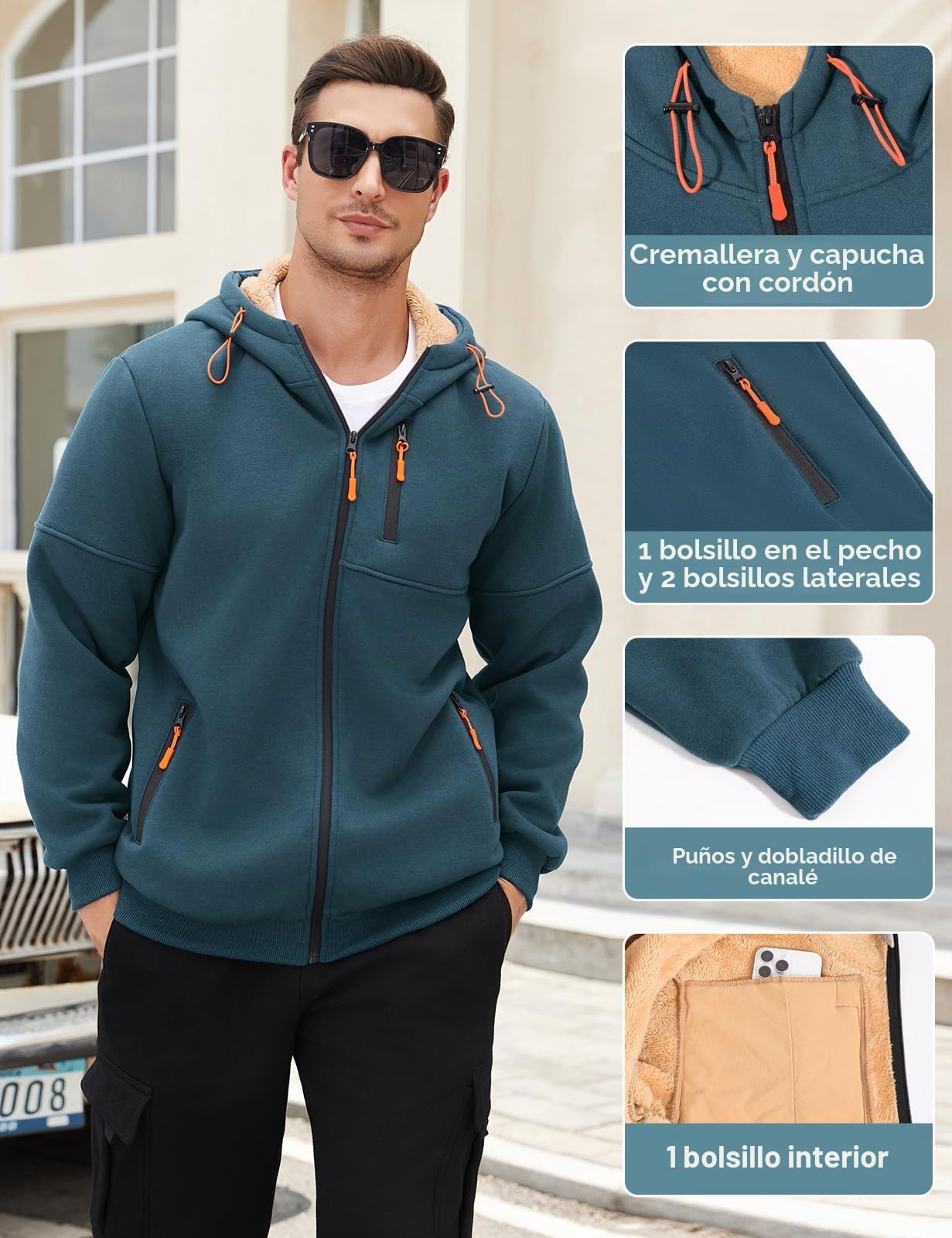 Sudaderas Hombres Invierno Forro Polar de Sudadera Cremallera Mantente Caliente Hoodie Chaqueta de Invierno para Hombre Sweatshirt
