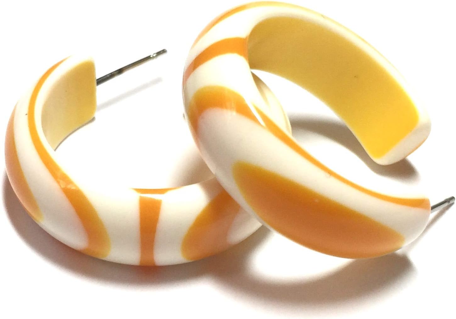 Golden Yellow Hoops | vintage lucite marbled agate Simple Hoop earrings - SIM-YL-1