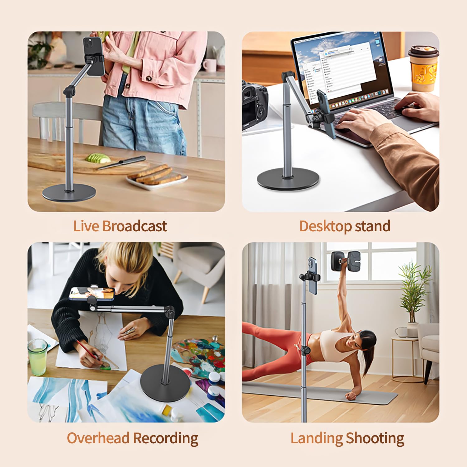 yAyusi Soporte Movil Grabar Video, Ajustable y Plegable Tripode Cenital para Movil Mesa, 30 CM de Largo, Adecuado para Transmisión en Vivo, Pintura y Grabación de Videos de Arte de Uñas (Acortar)