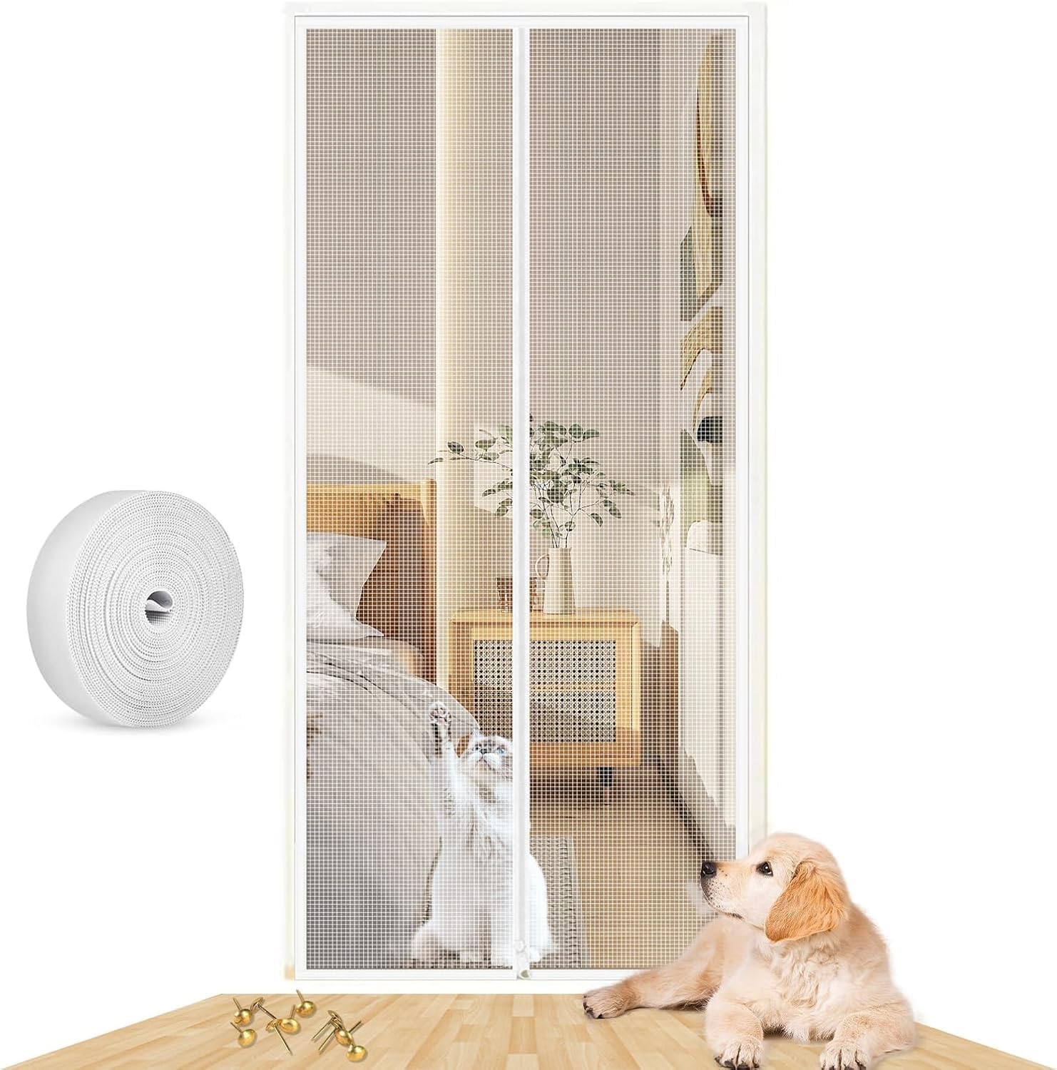Katzengittertür für Haustiere - Fliegengittertür 100x220cm, sicherer Türschutz für Katzen, verhindert Flucht, ideale per neue Katzen, passend für 90x210cm Türen.