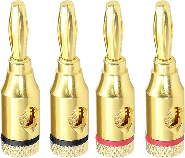 GELRHONR 4mm Banana Plug,Banana Plug Speaker Connectors,Gold Plated Speaker Pin Plugs Screwable for Audio HiFi Musical Adapter-4PCS