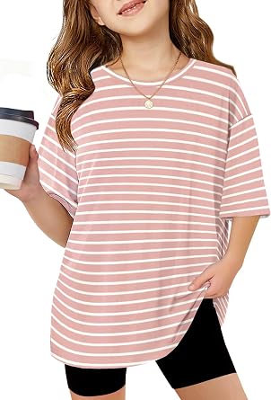 Arshiner Girls T Shirts Oversized Kids Summer Tops Casual Soft Basic Tees