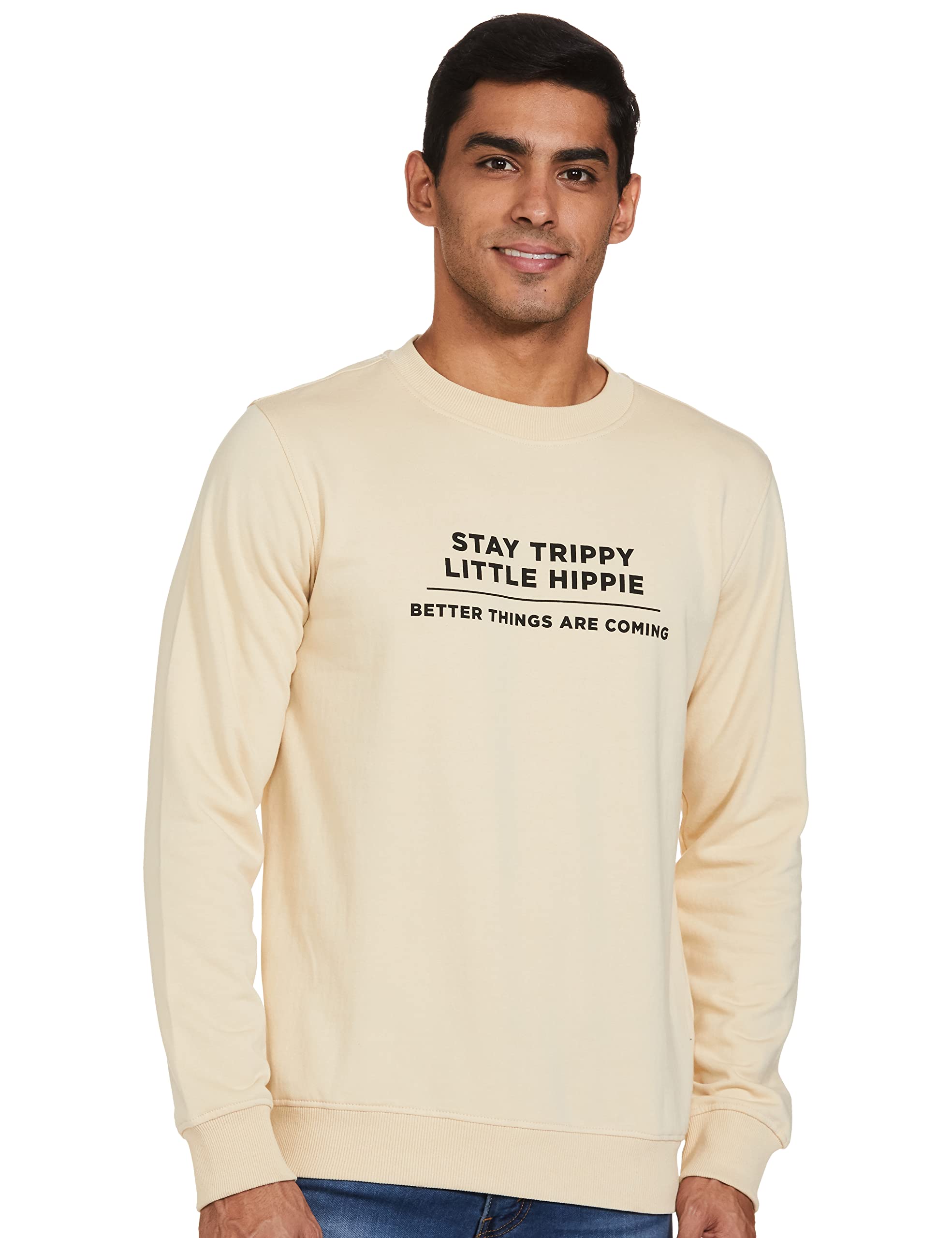 Amazon Brand - SymbolMen Cotton Rich Light Weight Crew Neck Sweatshirt (Regular Fit)