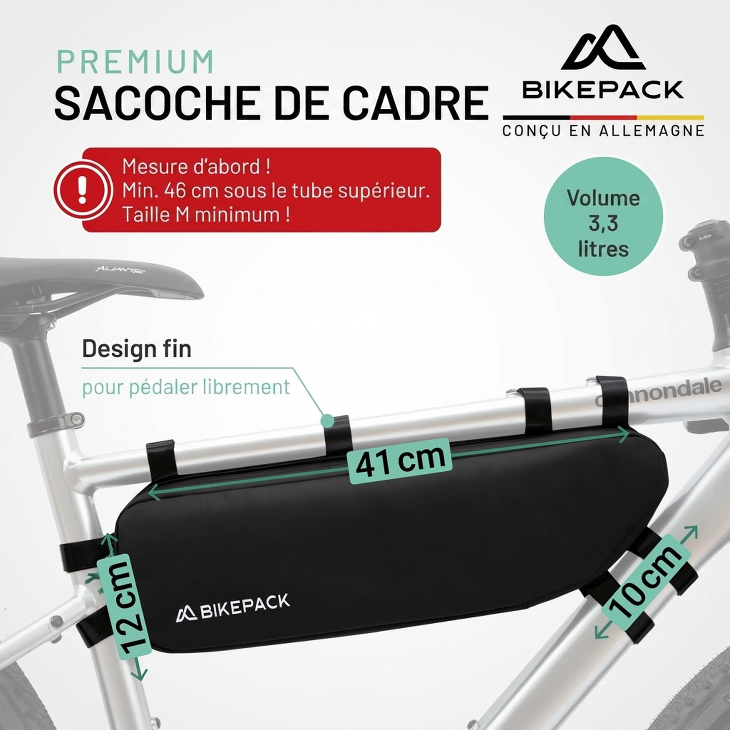 BIKEPACK Sacoche de vélo - Sacoche de vélo idéale pour vélo de route et VTT - Petite sacoche de tube supérieur parfaite comme sacoche/sacoche de vélo de qualité supérieure, BP002