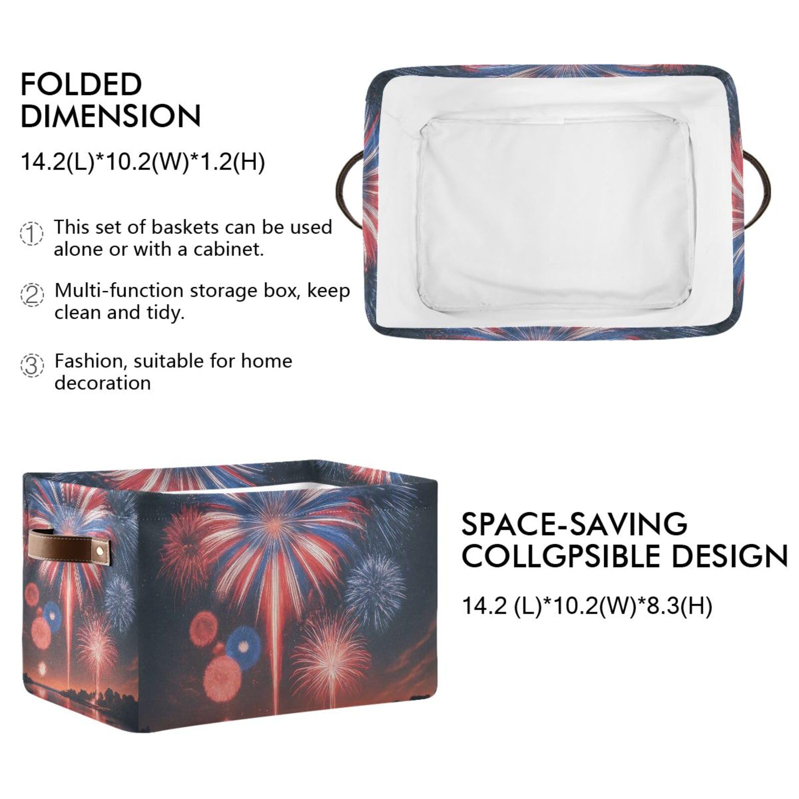 PaChyLuu Firework Storage Basket Bin Canvas Fabric Organizer Toys Basket with Handles for Home Office Nursery, Clothes, Gifts, 2 Pcs