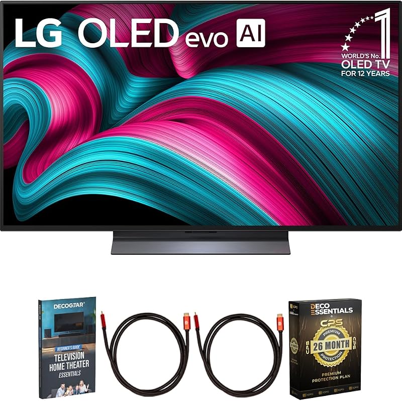 65 Inch Class C5 Series OLED evo 4K UHD Smart webOS TV 2025 OLED65C5PUA Bundle with Deco Gear Home Theater Guide, 2 HDMI Cables and Deco Essentials CPS 26 Months Premium Extended Protection Pack