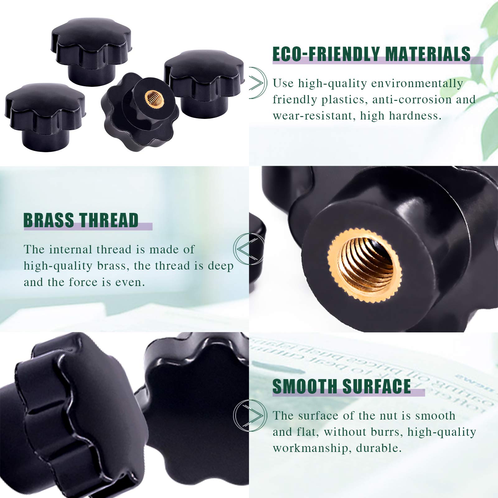 Swpeet Kit assortito di 15 manopole M8 a 7 stelle con filettatura femmina, manopole a forma di stella, in plastica nera, manopola di bloccaggio per attrezzature meccaniche (M8)