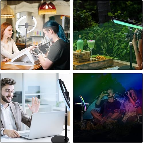 Miniatura 6 de Oldshark Anillo de luz RGB giratorio de 12 pulgadas para computadora portátil, luz para selfie con soporte de metal y soporte para teléfono,