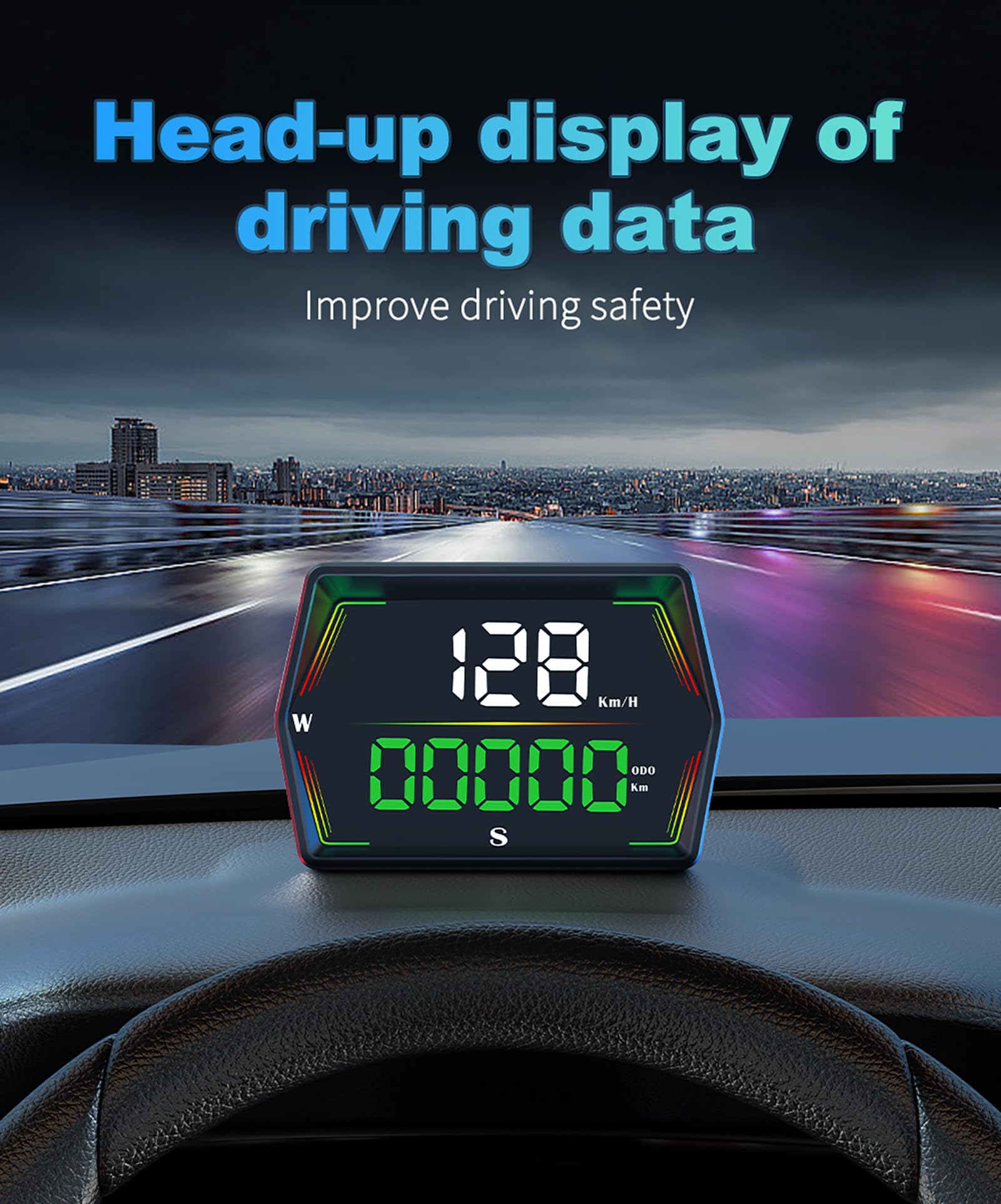 ELLENNE - HUD GPS Display Vitesse pour Auto et Moto - Compteur de vitesse numérique Head-Up Display avec Alerte Dépassement de Vitesse | Capteur de Luminosité et USB Type-C G21