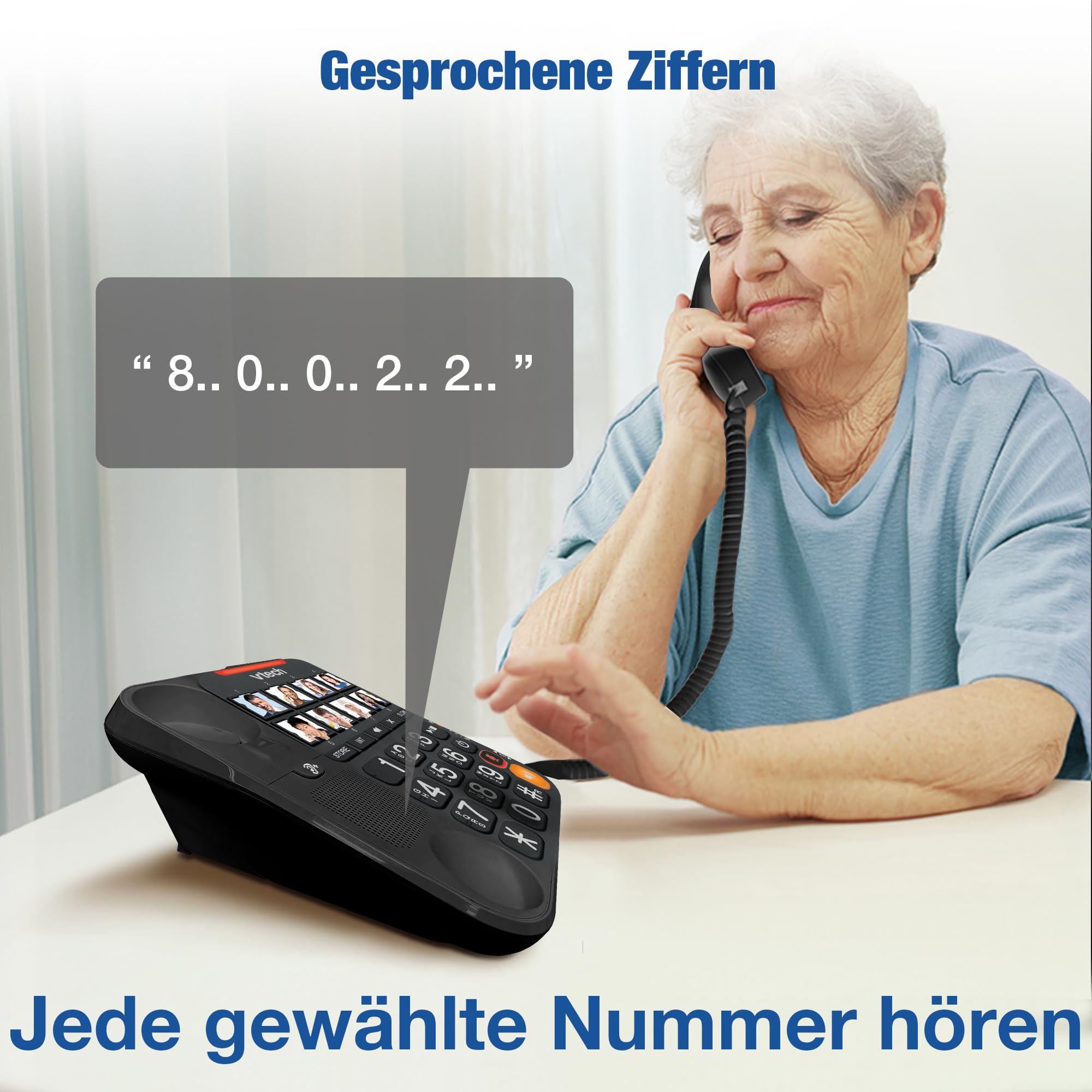 VTech Schnurgeb./Schnurloses Telefon, Digit. Anrufbeantworter, 8 Foto-Direktwahltasten, große Tasten/Display, hörgerätekompatibel, Lautstärkenregler, Opt. Rufanzeige, Anrufblocker | CL6550