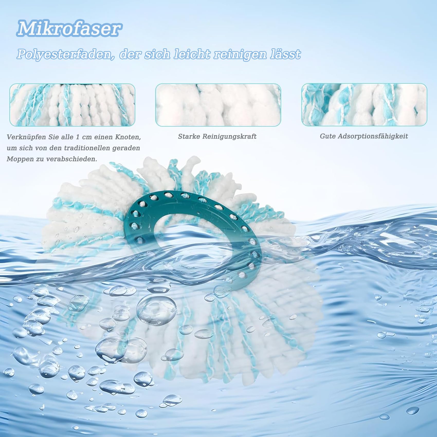 4 sztuki wymiennych pokrowców do mopa Clean Twist Disc Mop Micro Set, głowica zamienna, do wszystkich rodzajów podłóg, pochłania brud, usuwa 99%