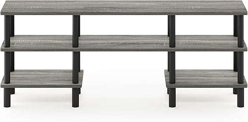 Miniatura 5 de Furinno Turn-N-Tube 3-Tier Multipurpose Wide Shelf TV Stand, French Oak Grey/Black Negro -,Columbia Nogal/Negro,Marrón oscuro,2-Marrón