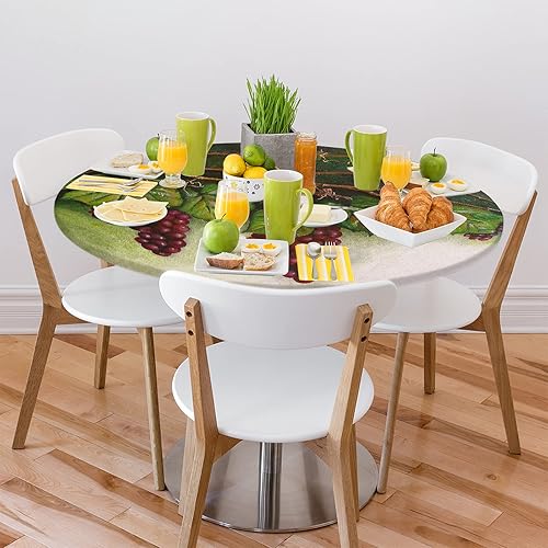 Vista 255 de cfpolar Mantel redondo ajustable de verano, hojas de palma tropical, borde elástico, mantel redondo lavable para uso en interiores y exteriores, se