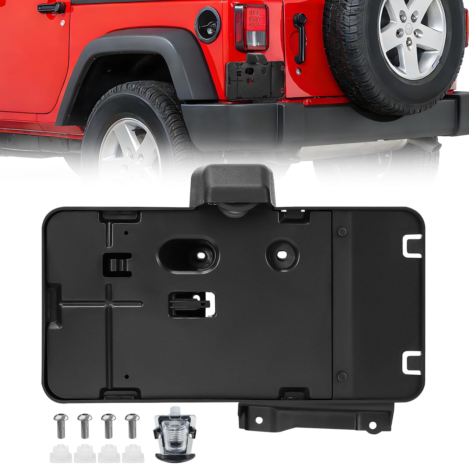 Nilight Rear License Plate Holder with Light for 2007-2018 Jeep Wrangler JK JKU Sahara Rubicon X Sport & Unlimited,Plastic License Plate Mounting Black