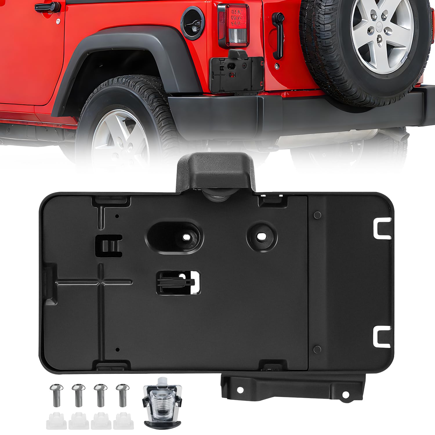 Nilight Rear License Plate Holder with Light for 2007-2018 Jeep Wrangler JK JKU Sahara Rubicon X Sport & Unlimited,Plastic License Plate Mounting Black