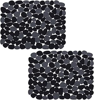 Bligli Pebble Sink Mat for Stainless Steel/Ceramic Sinks, PVC Eco-Friendly Sink Protectors for Bottom of Kitchen Sink, Dishes and Glassware, Fast Draining, 15.8 x 11.8 inch (2 Pack, Black)